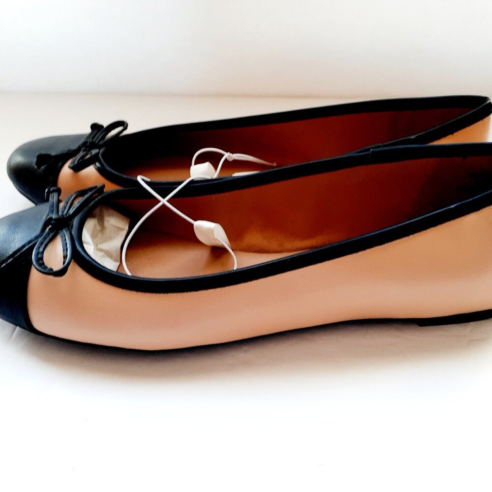 Merona Womens Ballet Flats Tan Black Slip On Bow Size 9 New